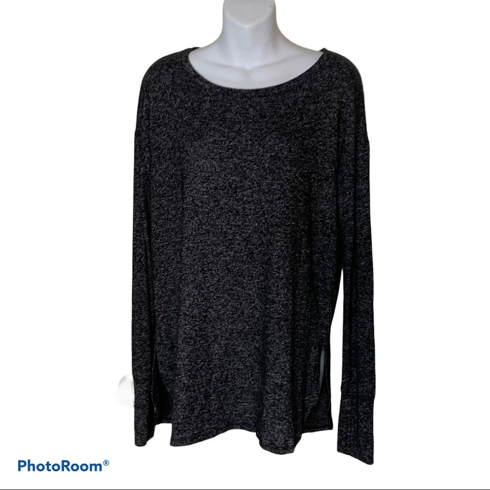 Athleta Black White Speckled Long Sleeve Top M